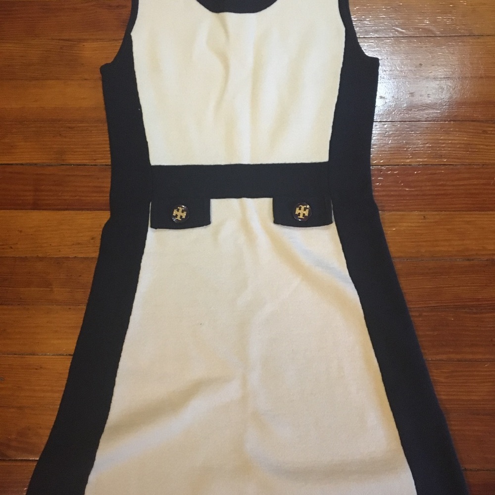 Tory Burch Black and Cream Knit A-Line Dress